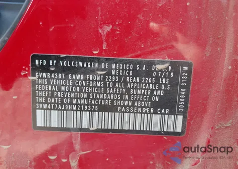 2017 Volkswagen Jetta Gli из США, поврежденный, VIN 3VW4T7AJ9HM219375